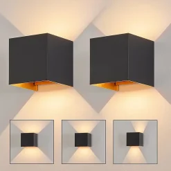 NETTLIFE LED Applique Noire, 2 pièces - Extérieur Intérieure Lampe Murale 5W , double faisceau réglable étanche IP65 230V 3000K