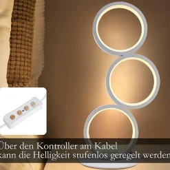 NETTLIFE LED lampe de table dimmable lampe de chevet tactile design moderne anneau en métal blanc aluminium étude