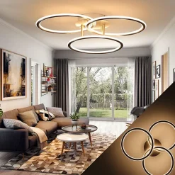 NETTLIFE LED Plafonnier Moderne Anneaux Design Lumière Blanc Chaud 3000K 41W 3 Flammes