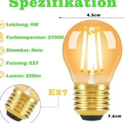 NETTLIFE Lot de 6 ampoule E27 LED Filament : G45 Vintage ampoule Edison Retro ampoule blanc chaud 2700K Bulbs 4W
