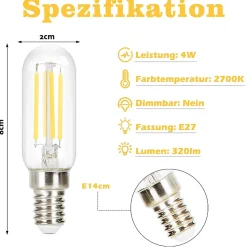 NETTLIFE Lot de 4 ampoule LED E14 lampe vintage - T25 blanc chaud filament ampoule Edison 2700K 4W blanc chaud ampoule