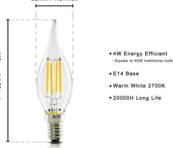 NETTLIFE Lot de 6 ampoules LED E14 4W blanc 2700K lampe bougie chaud filament rétro Edison vintage économie d'énergie en verre