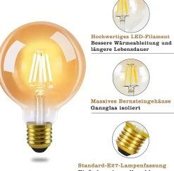 NETTLIFE Lot de 2 ampoules LED E27 lampe vintage - ampoule à filament blanc chaud G95 2700K 4W Edison