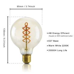 NETTLIFE Lot de 1 ampoules LED E27 ampoule G95 vintage blanc chaud 4W 2200K Edison ampoule rétro à filament