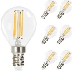 NETTLIFE Lot de 6 ampoules LED E14 vintage Edison - ampoules à filament blanc chaud G45 2700K 4W en verre de haute qualité