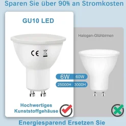 NETTLIFE Lot de 6 ampoules LED GU10 blanc froid lampe 6 W 5000 K remplace les ampoules 60W économie d'énergie réflecteur