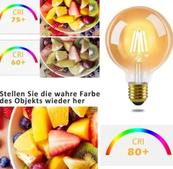 NETTLIFE Lot de 2 ampoules LED E27 vintage ampoules rétro G80 Edison à filament blanc chaud 2700K 4W économie d'énergie