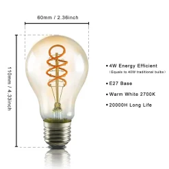 NETTLIFE Lot de 3 ampoules LED E27 blanc chaud A60 filament 2200K Edison, ampoules rétro 4W décoratives vintage