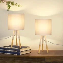 NETTLIFE Lot de 2 Lampes de Table Lampe de Chevet Moderne Blanc E27 Métal Design Salle d'étude