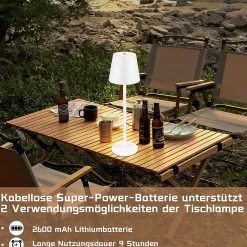 Nettlife Lot de 2 lampes de chevet LED, 2600mAh, rechargeable, tactile, blanc, USB, pour extérieur