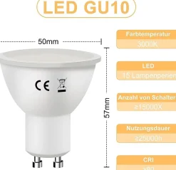 NETTLIFE Lot de 10 lampes LED GU10 Blanc chaud 3000K 6W remplace les ampoules à incandescence 60W économie d'énergie