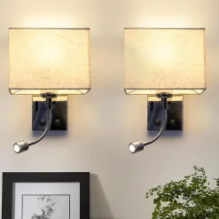 NETTLIFE lot de 2 lampes murales LED intérieur chambre applique salon lampe de lit lit tissu avec bras de lecture flexible E27