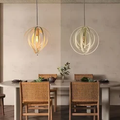 NETTLIFE Lustre en bois blanc, suspension Vinatge E27, style maison de campagne