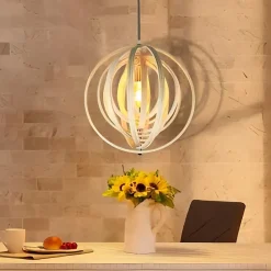 NETTLIFE Lustre en bois blanc, suspension Vinatge E27, style maison de campagne