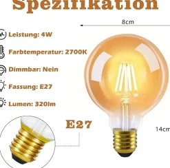 NETTLIFE Pack de 6 ampoules LED E27 lampe vintage - ampoules à filament blanc chaud G80 2700K 4W