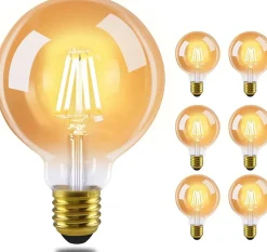 NETTLIFE Pack de 6 ampoules LED E27 lampe vintage - ampoules à filament blanc chaud G95 2700K 4W