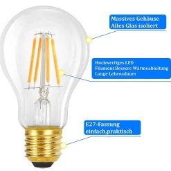 NETTLIFE Pack de 3 ampoules LED E27 lampe vintage A60 Edison de 4W 2700K blanc chaud à filament rétro économie d'énergie