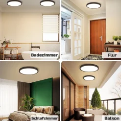 NETTLIFE Panneau LED plafonnier noir éclairage de plafond plat rond IP44 LED blanc neutre