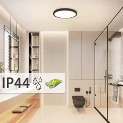 NETTLIFE Panneau LED plafonnier noir éclairage de plafond plat rond IP44 LED blanc neutre