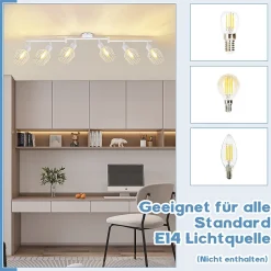 NETTLIFE Plafonnier 6 Ampoules E14 spot de plafond rétro blanc orientable LED