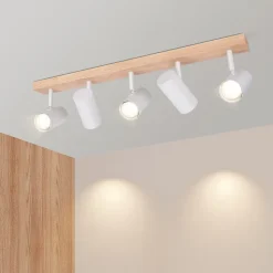 NETTLIFE Plafonnier 5 Bras en Bois Blanc avec Spots GU10 Rotatif 350 - Pour Salon Chambre Cuisine Couloir