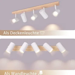 NETTLIFE Plafonnier 5 Bras en Bois Blanc avec Spots GU10 Rotatif 350 - Pour Salon Chambre Cuisine Couloir