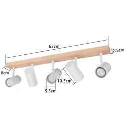 NETTLIFE Plafonnier 5 Bras en Bois Blanc avec Spots GU10 Rotatif 350 - Pour Salon Chambre Cuisine Couloir