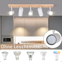 NETTLIFE Plafonnier 5 Bras en Bois Blanc avec Spots GU10 Rotatif 350 - Pour Salon Chambre Cuisine Couloir