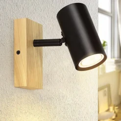 NETTLIFE Plafonnier 1 flamme Bois - Noir Plafonnier couloir Métal Rétro GU10 Plot de plafond pivotant Max.40W