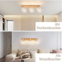 NETTLIFE Plafonnier 3 Spots blanc aspect bois,plafonnier E14,4 ampoules max 25w moderne pour salon chambre