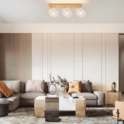 NETTLIFE Plafonnier 3 Spots blanc aspect bois,plafonnier E14,4 ampoules max 25w moderne pour salon chambre