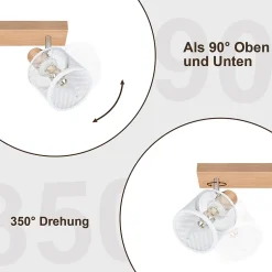 NETTLIFE Plafonnier 3 Spots blanc aspect bois,plafonnier E14,4 ampoules max 25w moderne pour salon chambre