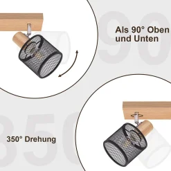 NETTLIFE Plafonnier 3 Spots noir aspect bois - plafonnier E14,4 ampoules max 25w moderne pour salon chambre cuisine.