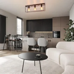 NETTLIFE Plafonnier 3 spots E27 Max. 25W vintage noir métal pour salon cuisine industriel lampe de couloir - sans ampoule