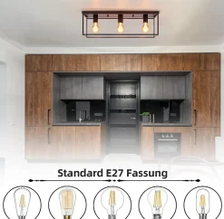 NETTLIFE Plafonnier 3 spots E27 Max. 25W vintage noir métal pour salon cuisine industriel lampe de couloir - sans ampoule