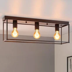 NETTLIFE Plafonnier 3 spots E27 Max. 25W vintage noir métal pour salon cuisine industriel lampe de couloir - sans ampoule