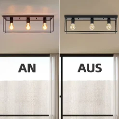 NETTLIFE Plafonnier 3 spots E27 Max. 25W vintage noir métal pour salon cuisine industriel lampe de couloir - sans ampoule