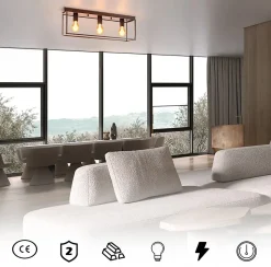 NETTLIFE Plafonnier 3 spots E27 Max. 25W vintage noir métal pour salon cuisine industriel lampe de couloir - sans ampoule