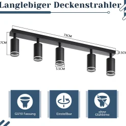 NETTLIFE Plafonnier 5 Spots moderne : plafonnier Noir spot GU10 spots métal intérieur pour salon,sans ampoule