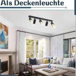 NETTLIFE Plafonnier 5 Spots moderne : plafonnier Noir spot GU10 spots métal intérieur pour salon,sans ampoule