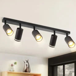 NETTLIFE Plafonnier 5 Spots moderne : plafonnier Noir spot GU10 spots métal intérieur pour salon,sans ampoule