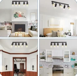 NETTLIFE Plafonnier 5 Spots moderne : plafonnier Noir spot GU10 spots métal intérieur pour salon,sans ampoule