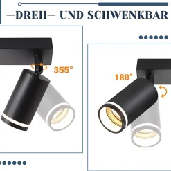 NETTLIFE Plafonnier 5 Spots moderne : plafonnier Noir spot GU10 spots métal intérieur pour salon,sans ampoule