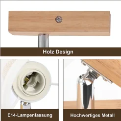 NETTLIFE Plafonnier 1 Spots blanc aspect bois - plafonnier E14,4 ampoules max 40w moderne pour salon chambre