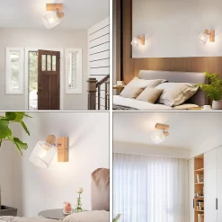 NETTLIFE Plafonnier 1 Spots blanc aspect bois - plafonnier E14,4 ampoules max 40w moderne pour salon chambre