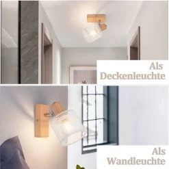 NETTLIFE Plafonnier 1 Spots blanc aspect bois - plafonnier E14,4 ampoules max 40w moderne pour salon chambre