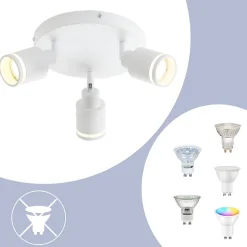NETTLIFE Plafonnier Blanc moderne : 3 spots de plafond orientables en métal, plafonnier GU10, pour chambre, sans ampoule