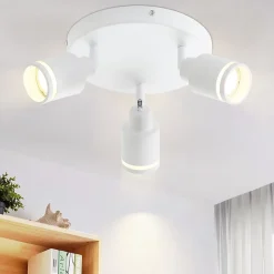 NETTLIFE Plafonnier Blanc moderne : 3 spots de plafond orientables en métal, plafonnier GU10, pour chambre, sans ampoule