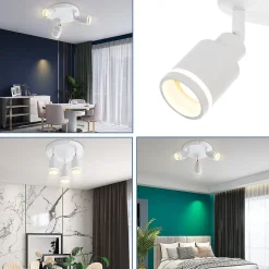 NETTLIFE Plafonnier Blanc moderne : 3 spots de plafond orientables en métal, plafonnier GU10, pour chambre, sans ampoule