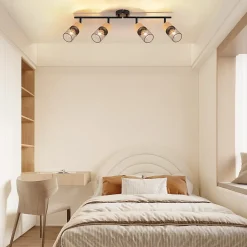 NETTLIFE Plafonnier bois E14 Lampe de plafond orientable Applique murale vintage Lampe de cuisine Orientable sans ampoule